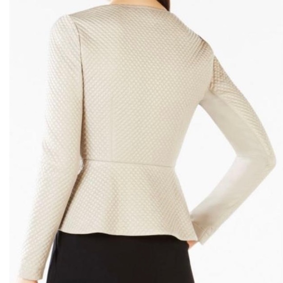BCBG MAX AZRIA Quilted Faux-leather Peplum Top.   NWT Taupe color.
Size Medium - Picture 4 of 5